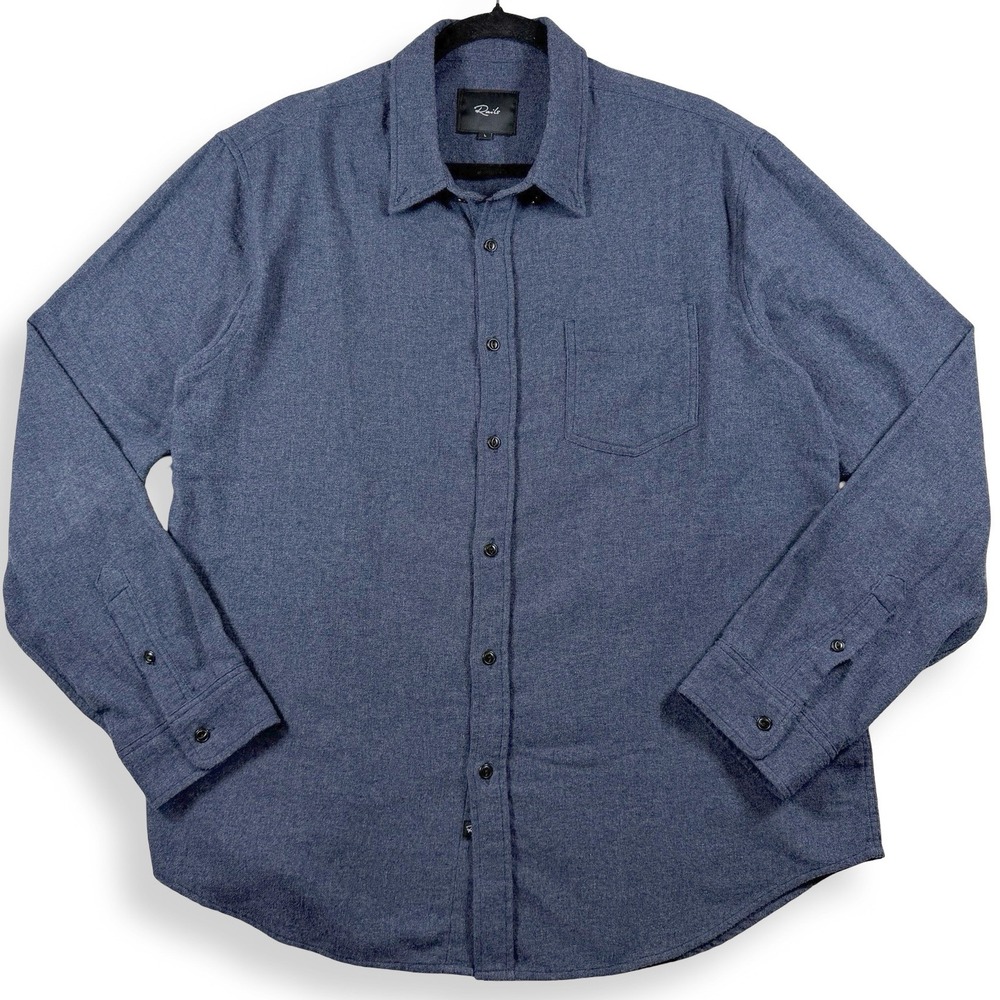 Rails Mens L Heather Blue Flannel Button Down Shirt Runson Soft Brushed Pocket